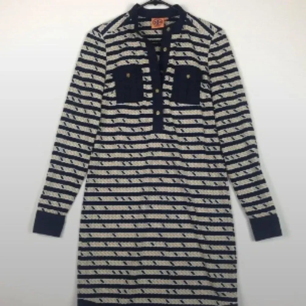Tory Burch Suzette Shirt dress nautical navy rope size small